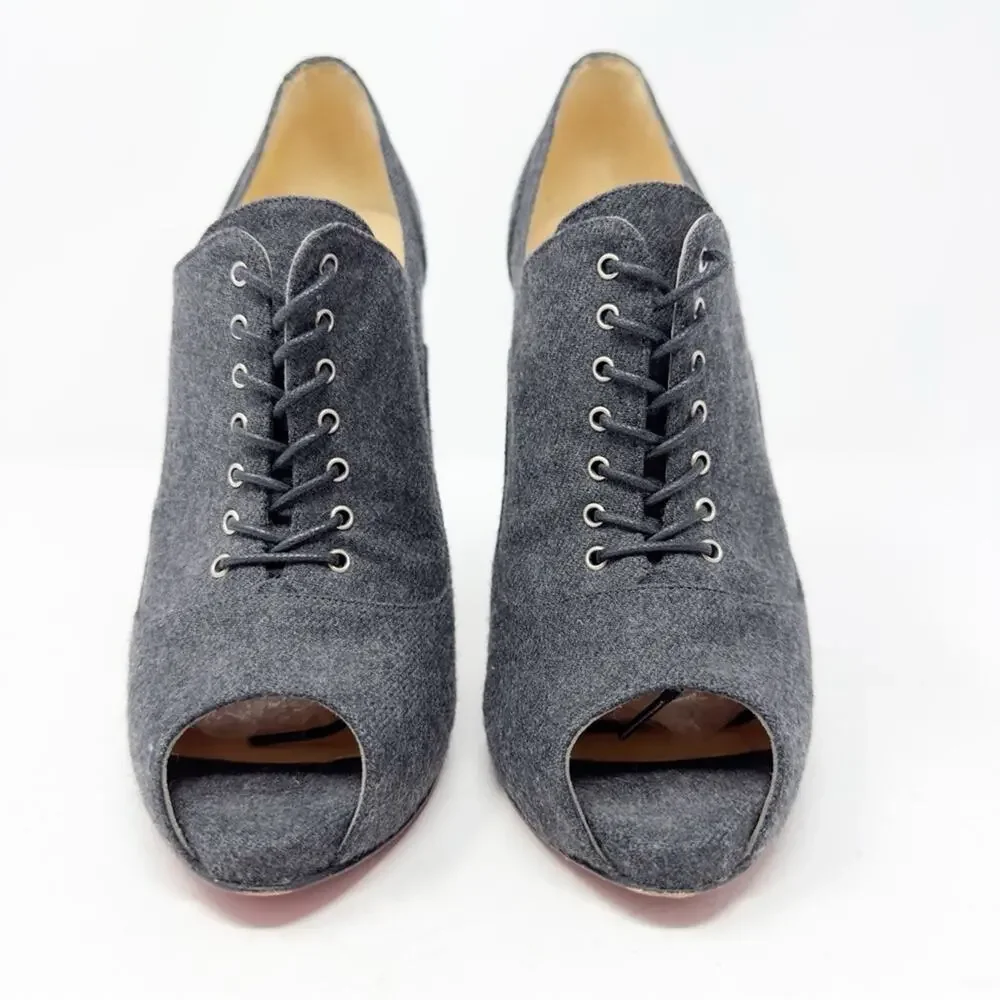 Christian Louboutin Lady Derby Flannel Lace Up Peep Toe Booties Womens Size 40